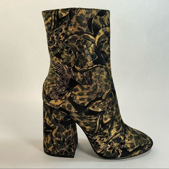 ASH WOMEN’S AS-FLORA MID-CALF BLOCK-HEEL BOOTS IN GOLD & BLACK WOMEN SIZES 9, 10 - Picture 6 of 15